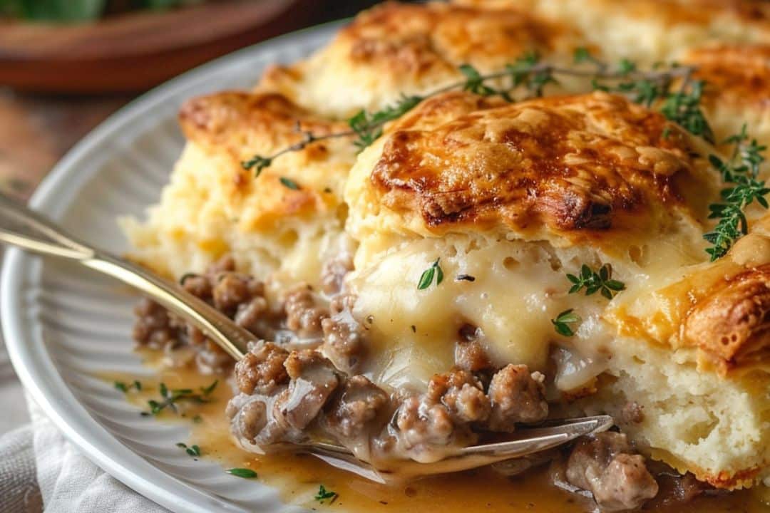 Sausage and Gravy Pie with Biscuit Crust 