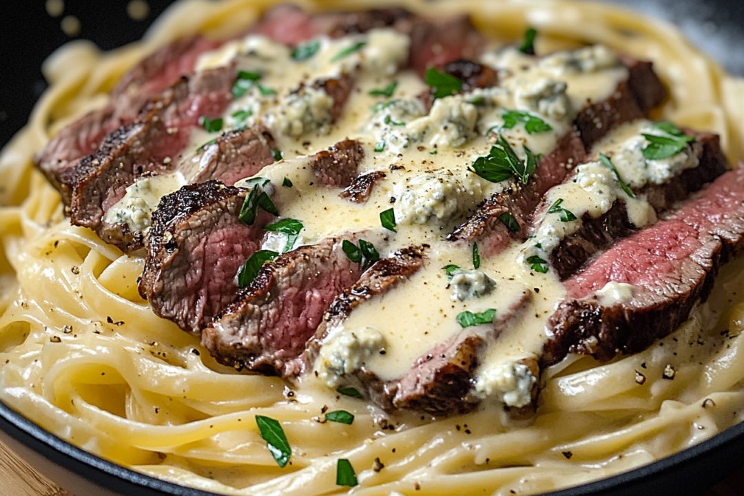 Savory Steak Gorgonzola Alfredo with Creamy Parmesan Sauce