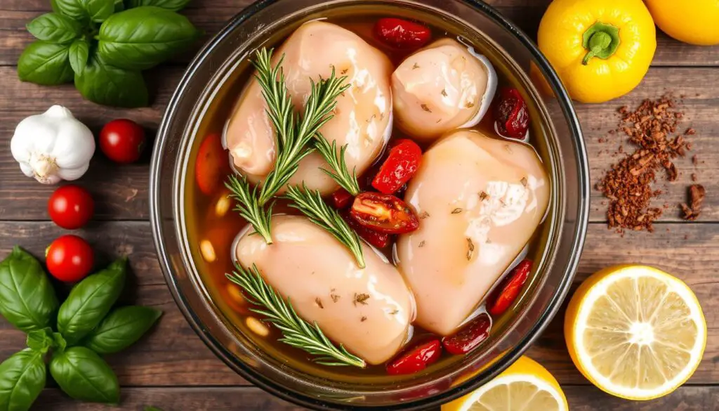 Marinating chicken for Tuscan chicken preparation