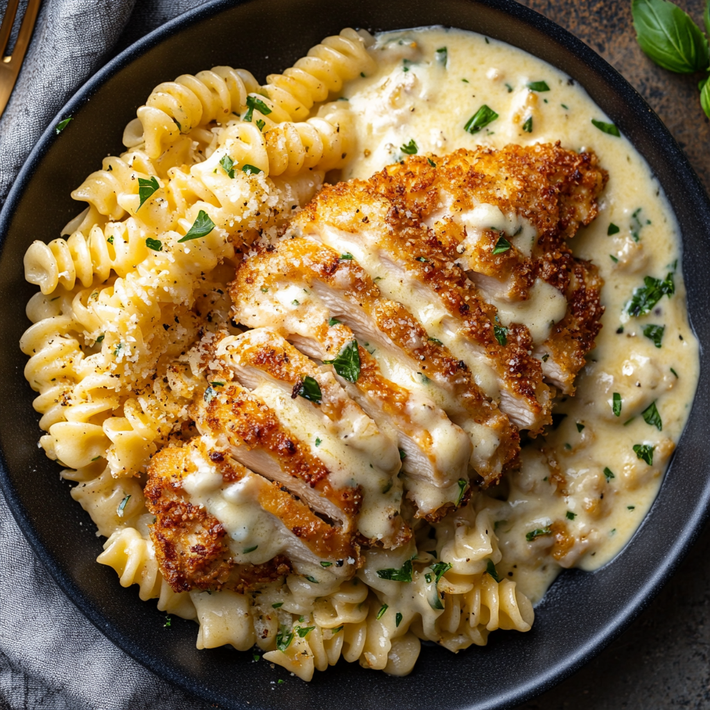 Crispy Chicken with Creamy Pasta